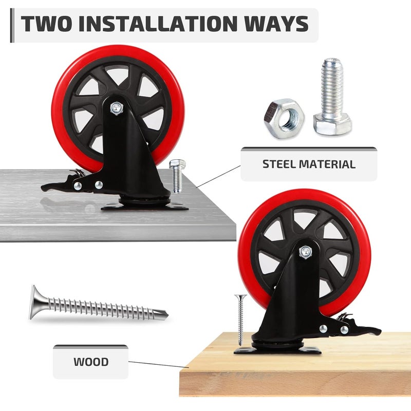 Nefish 6 Inch Heavy Duty Caster Wheels, Industrial Casters Set of 4, Locking Industrial Swivel Top Plate Casters 2600 Lbs, 360 Degree Industrial Grade Casters for Industrial, Furniture, Equipment - Image 5